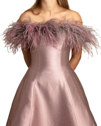Off-Shoulders Dress with Feathers