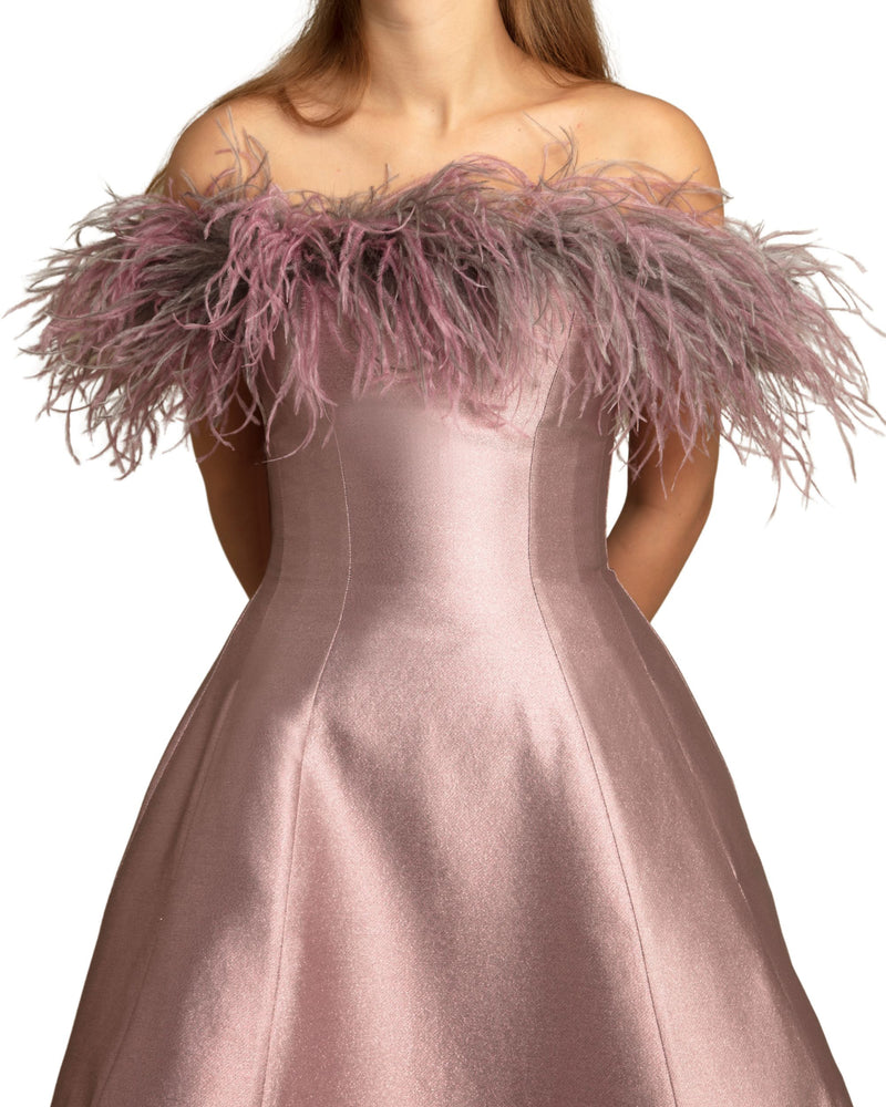 Off-Shoulders Dress with Feathers