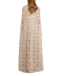 Pleated Kaftan with Embroidered Cape