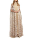 Pleated Kaftan with Embroidered Cape