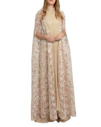 Pleated Kaftan with Embroidered Cape