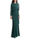 Emerald Green Long Crepe Dress with Draping's