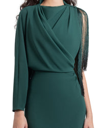 Emerald Green Long Crepe Dress with Draping's
