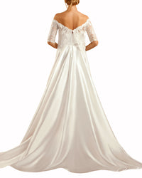 Off-Shoulder Satin Dress with Lace Overlay