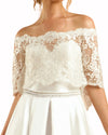 Off-Shoulder Satin Dress with Lace Overlay
