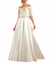 Off-Shoulder Satin Dress with Lace Overlay
