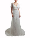Embellished Dropped Neckline Gown