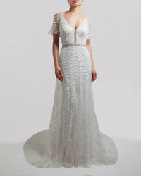 Embellished Dropped Neckline Gown