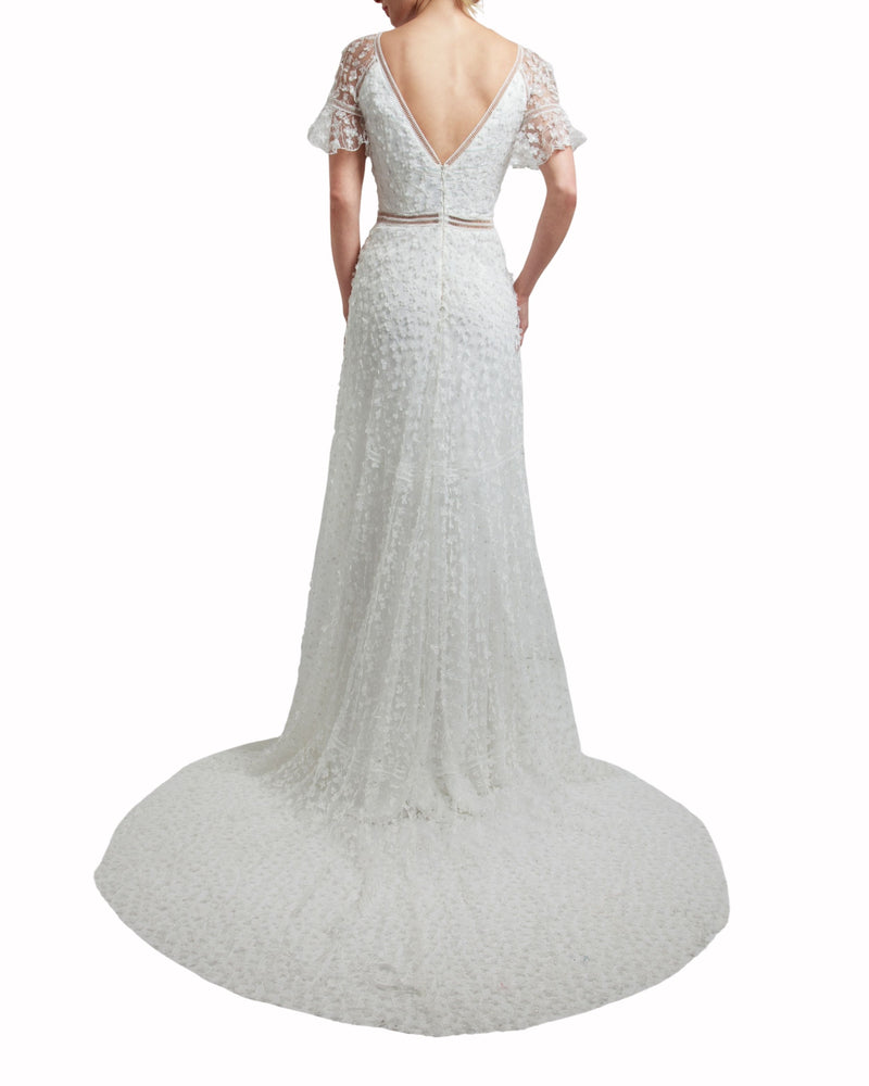 Embellished Dropped Neckline Gown