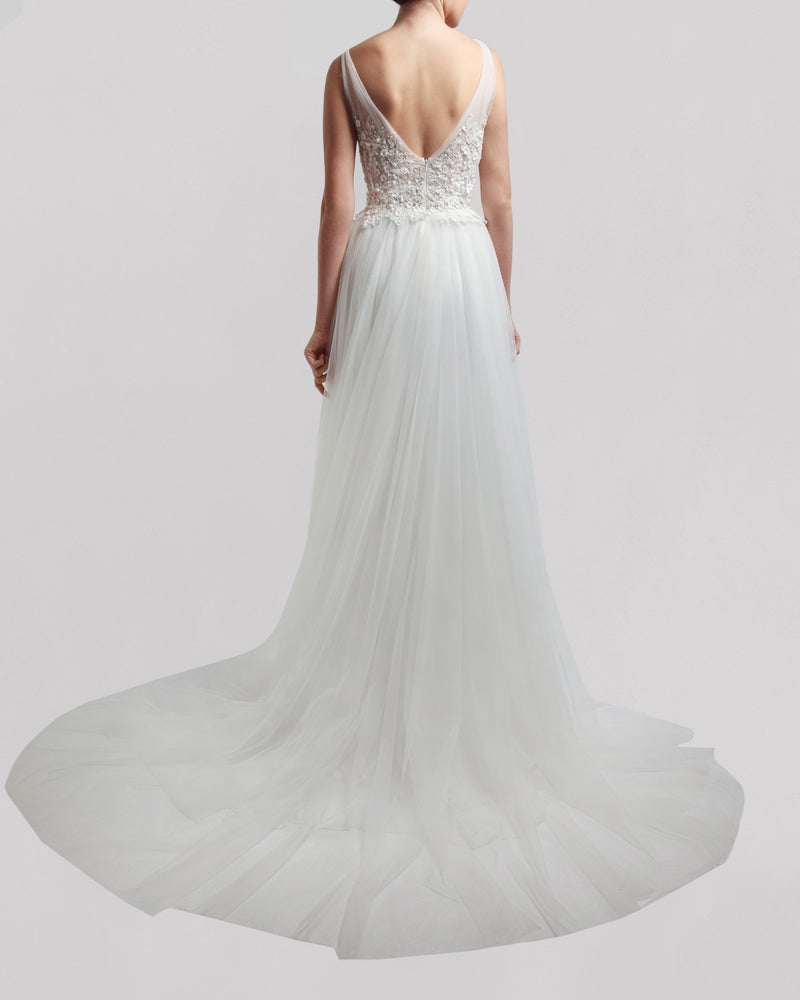 3D Flowers Upper Part Long Dress