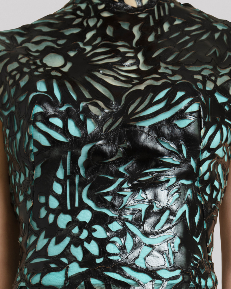 High-Cut Neckline Leather Top
