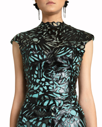 High-Cut Neckline Leather Top