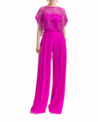 Sequins Top with Straight Cut Crepe Pants