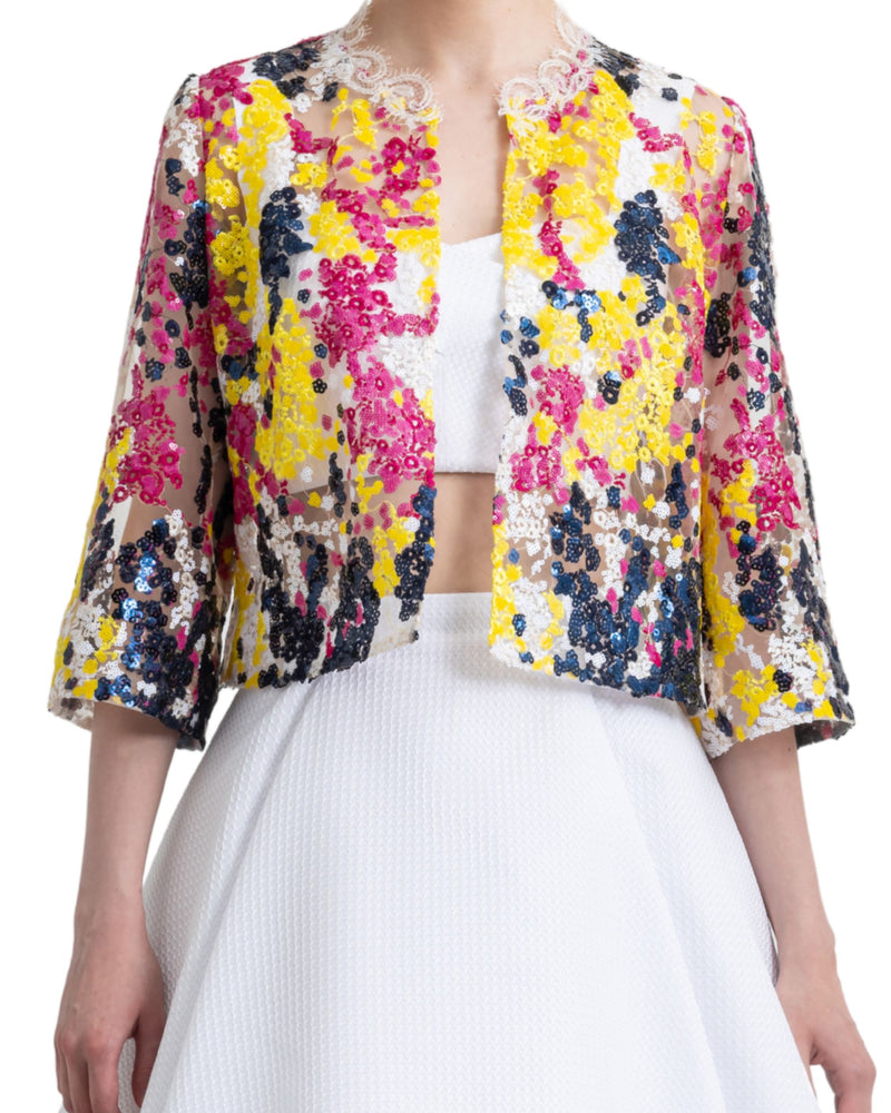 Sequins Jacket with a Flared White Skirt