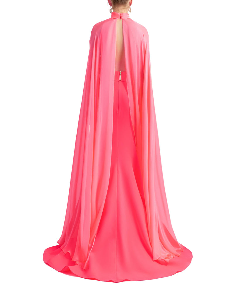 High-Neckline Neon Pink Top and Mermaid Cut Skirt