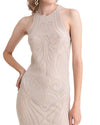 Gold Slim-Cut Pattern Lace Midi Dress