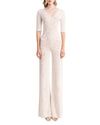 Beige Patterned Knit Jumpsuit