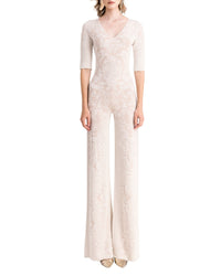 Beige Patterned Knit Jumpsuit