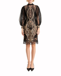 Embroidered Puffed Sleeves Dress