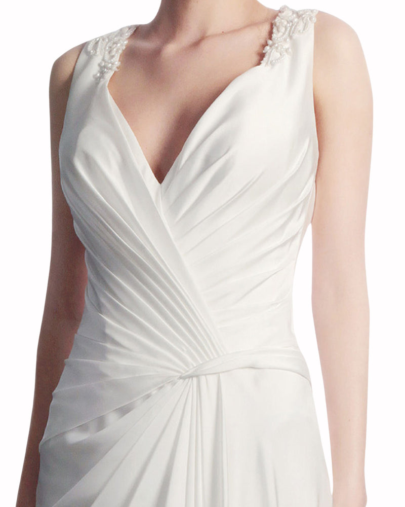 Draped Bridal Dress with Embroidered Back