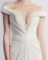 Off-Shoulder Draped Dress with Embroidered Neckline