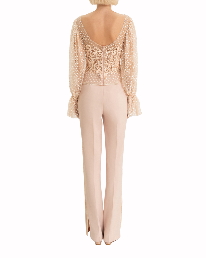Embroidered Dotted Top with Flared Pant